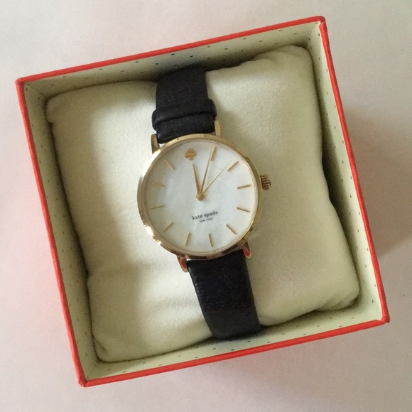 kate spade Accessories - Kate spade black leather mother of pearl watch